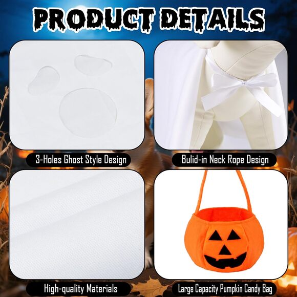 Dog Ghost Halloween Costume with Pumpkin Bag Funny Pet Outfit for Large Dogs - Picture 4 of 6